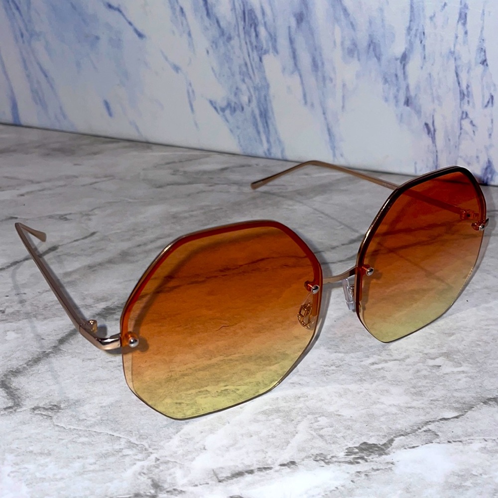 New oversized orange hexagonal frame sunglasses